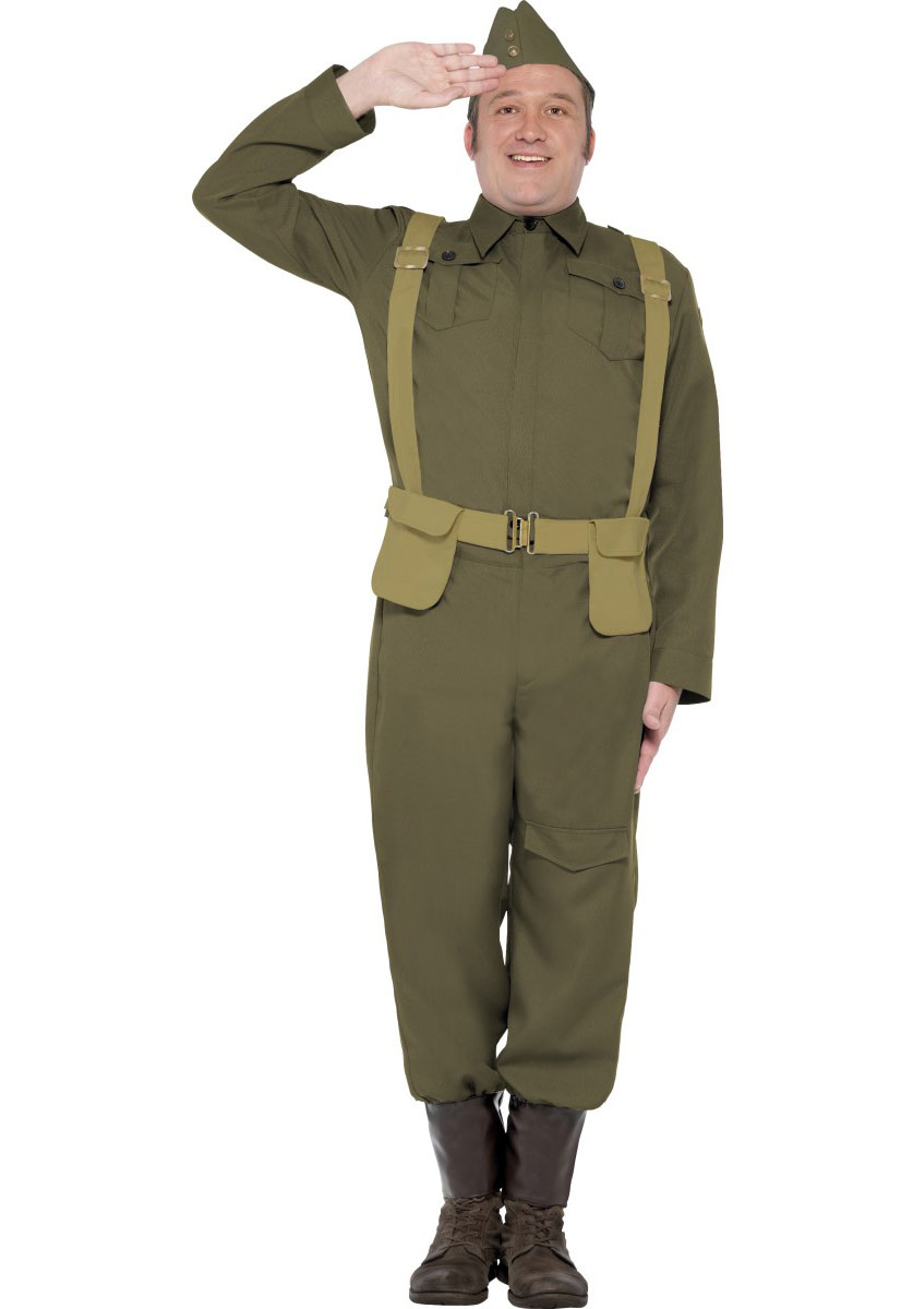 WW2 Home Guard Private Costume, Green - L